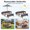 Outdoor wooden kids picnic table set with removable umbrella and cushions, ideal for indoor and outdoor play.