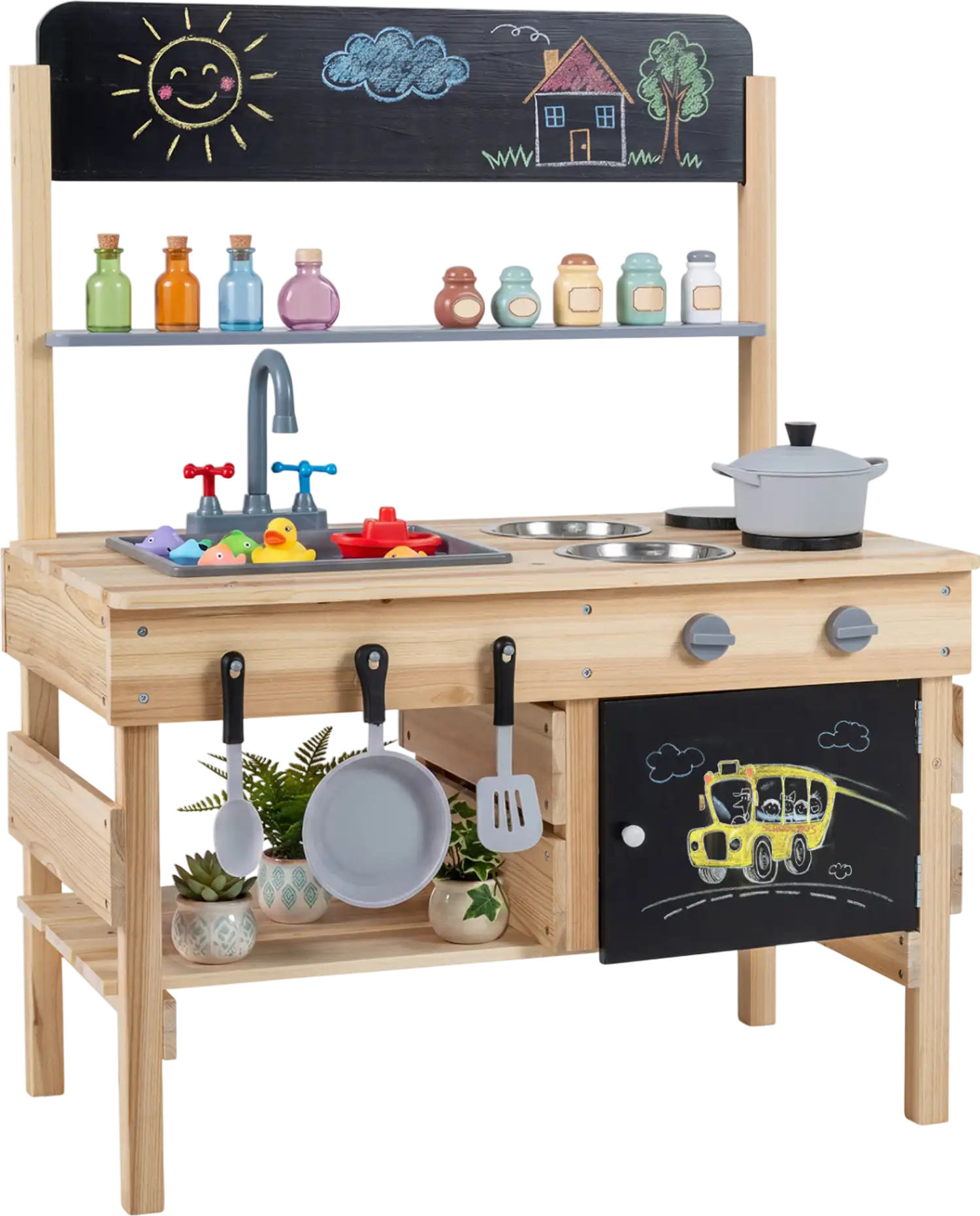 Costway Outdoor Wooden Mud Kitchen Kids Playset with Sink & Stoves 30372045 New