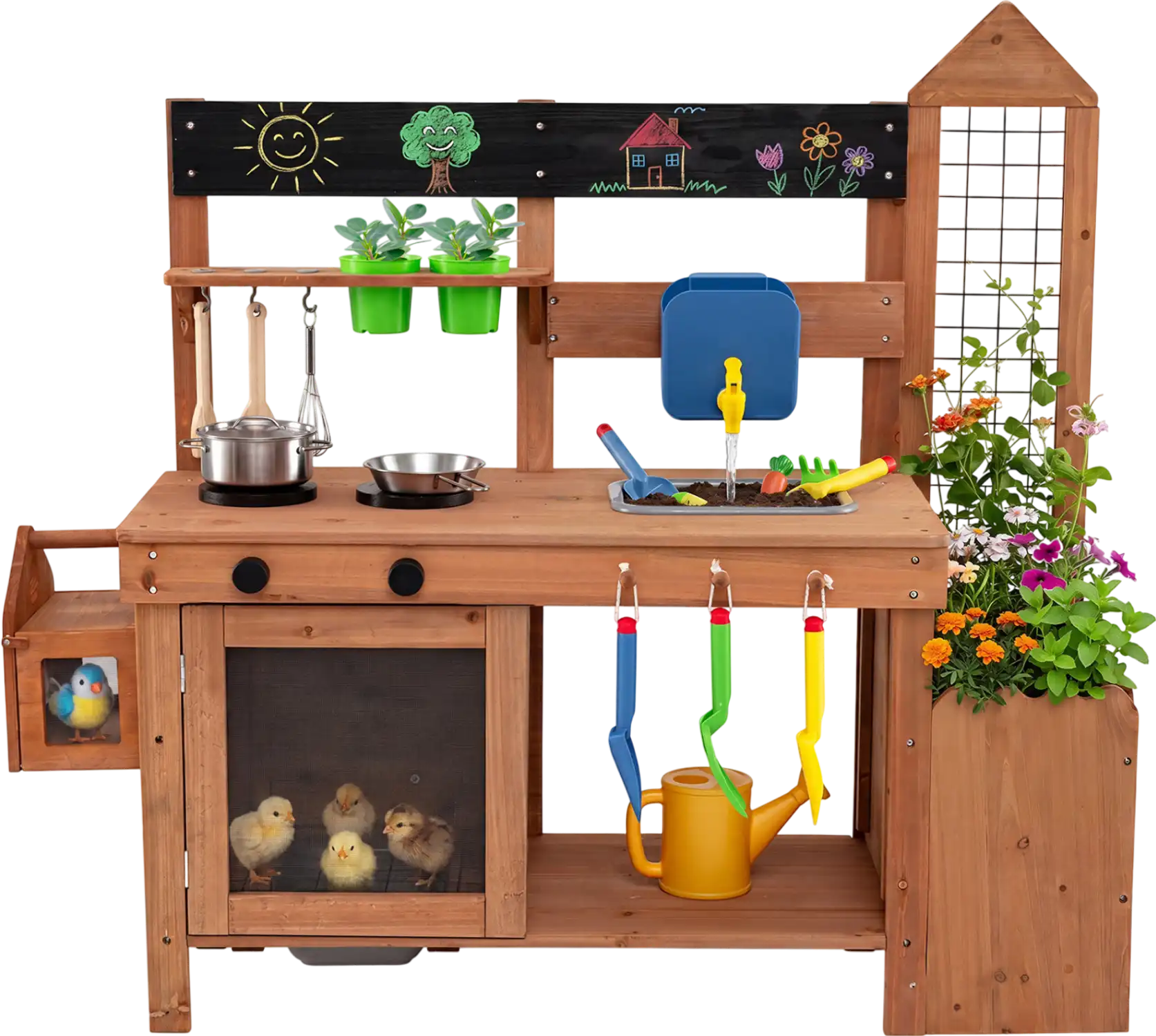 Costway Outdoor Wooden Mud Kitchen Playset w/ Planter Box Sink Toddlers 88654603 New