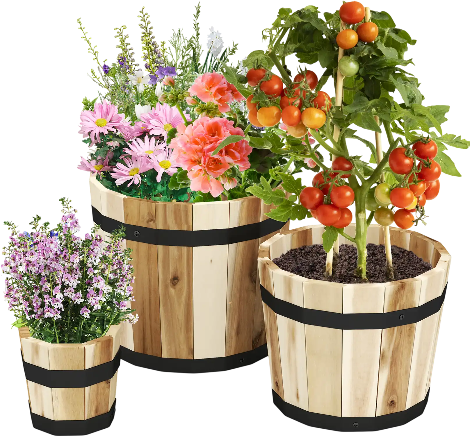 Costway Outdoor Wooden Planter Box Set of 3 Drainage Holes 613847952 New