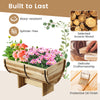 Outdoor wooden planter with legs, crafted from acacia wood, featuring a half whiskey barrel shape for elegant plant.