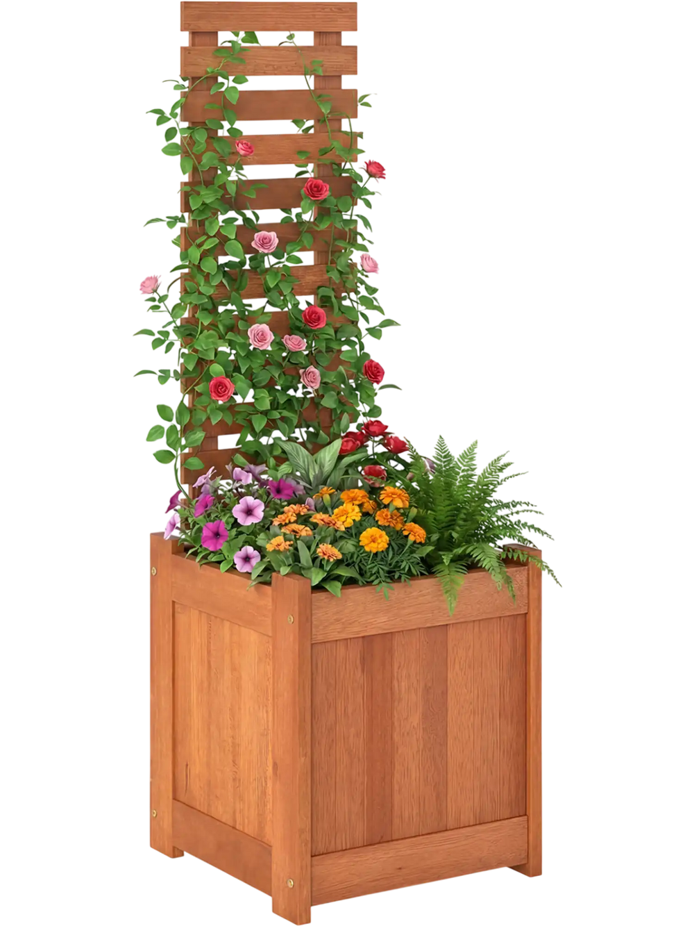 Outdoor Wooden Raised Garden Bed with Trellis