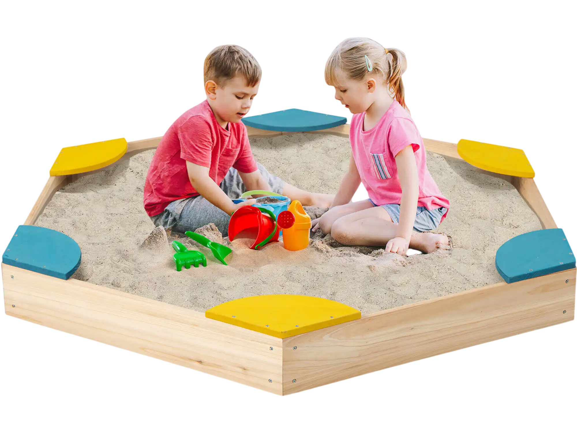 Costway Outdoor Solid Wood Sandbox 6 Built-in Fan-Shaped Seats 85319467 New