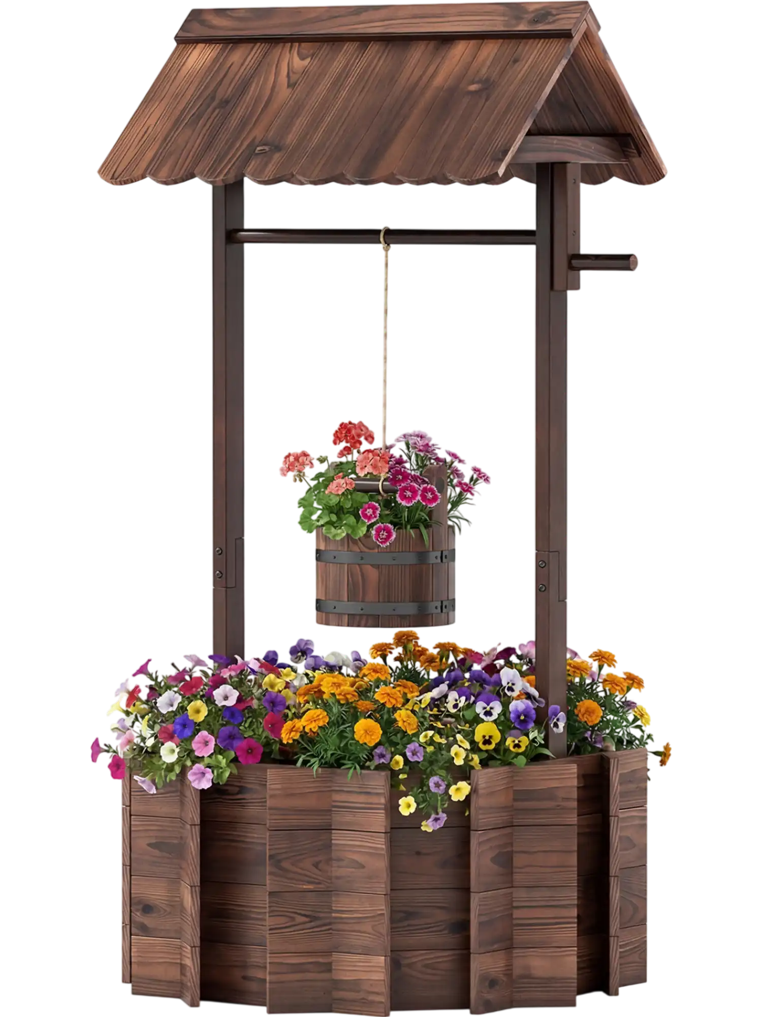 Costway Outdoor Wooden Wishing Well Planter Bucket 91538746 New