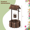 Outdoor wooden wishing well planter with burnt-like finish, dimensions 47" height, 22" width, ideal for planting.