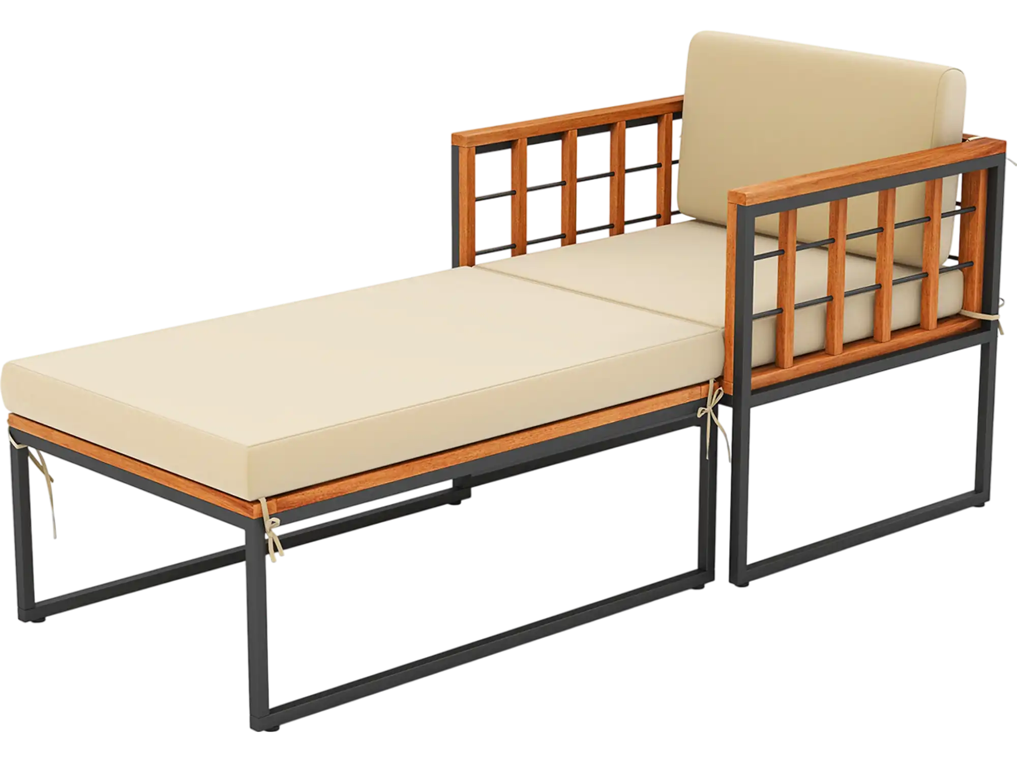 Costway Acacia Wood Patio Chaise Lounge Chair Ottoman Cushions 79346821 New