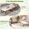 Versatile ottoman with acacia wood frame, serving as a footrest or additional seat for outdoor relaxation.