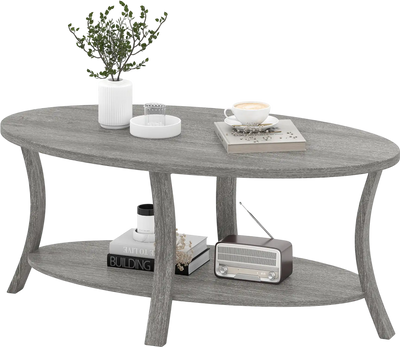 Costway Oval 2-Tier Coffee Table w/ Storage Shelf 69734317 New