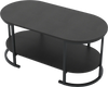 Oval black coffee table with 2-tier storage shelf, durable metal frame, and spacious tabletop for versatile use.
