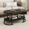 Oval Coffee Table 2-Tier Wooden Accent Table with Spacious Tabletop and Open Storage Shelf-Black - Gallery View 1 of 10