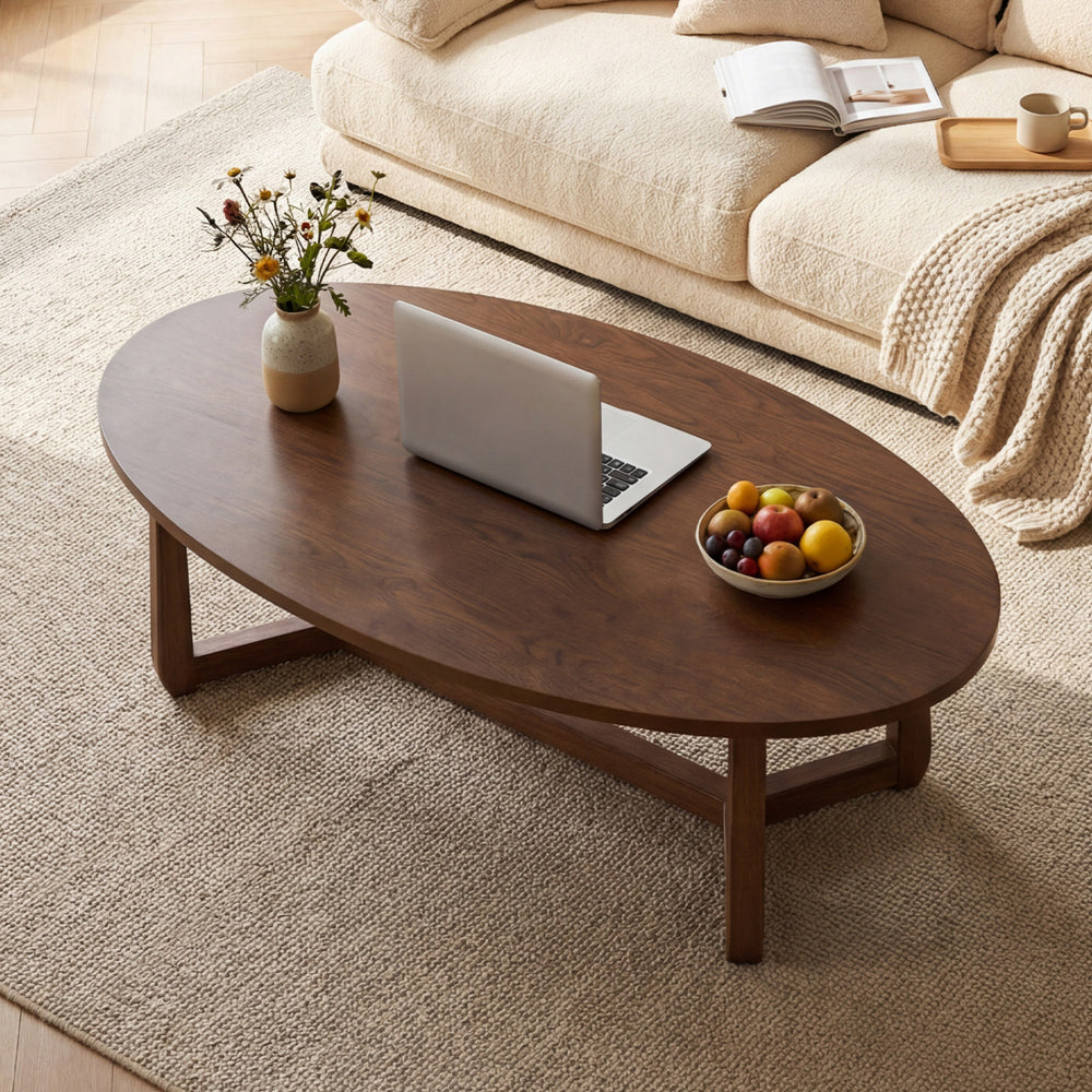 Oval Coffee Table 46 Inches Wooden Accent Table with Thickened Top-Walnut - Gallery View 1 of 10