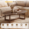 Oval coffee table with a thickened walnut top, measuring 46 inches, perfect for snacks and laptops in a cozy living.