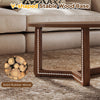 V-shaped stable wood base of the 46-inch oval coffee table, featuring solid rubber wood for strength and style.