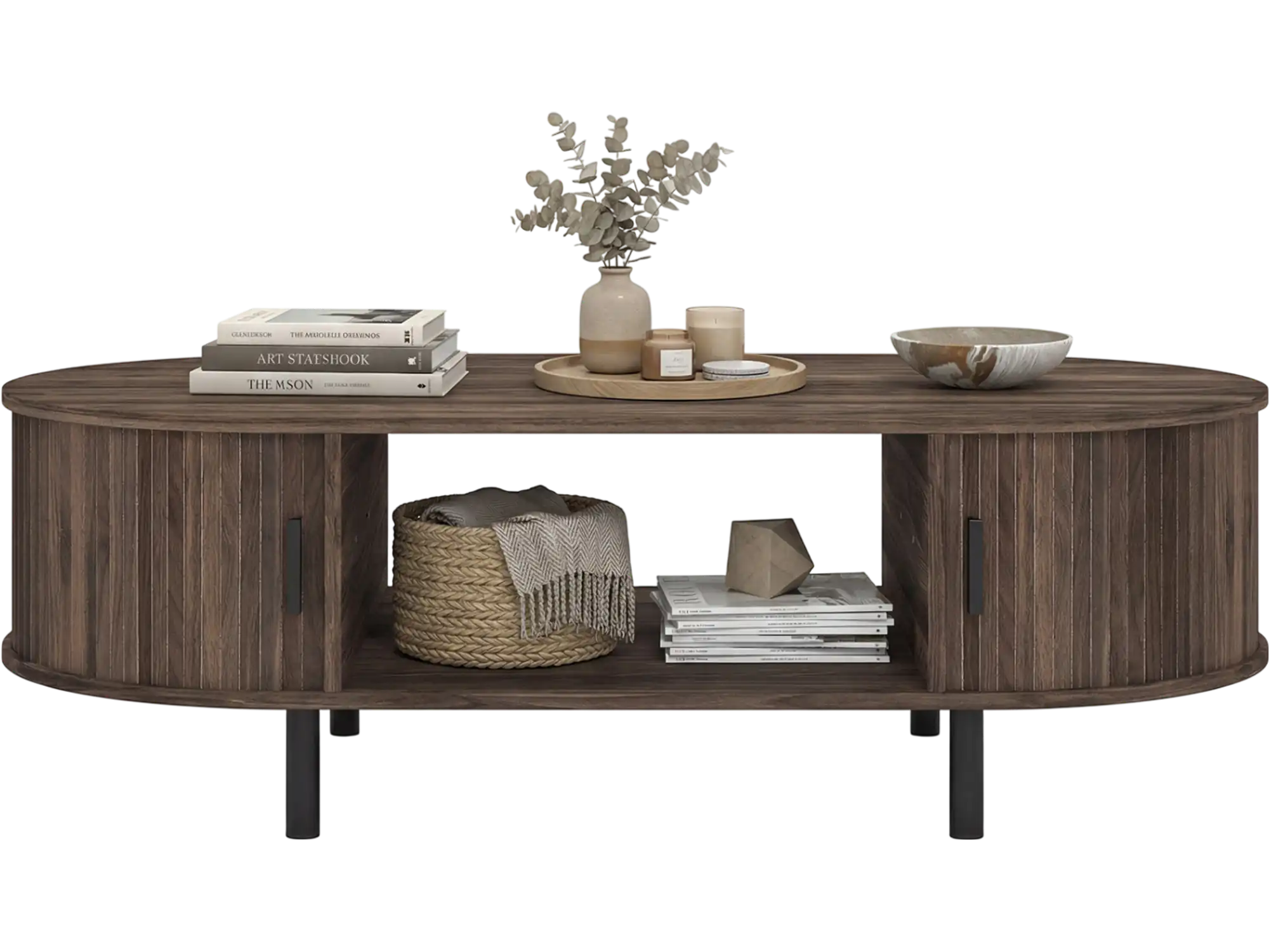 Costway Oval Wood Coffee Table w/ Storage 47.5