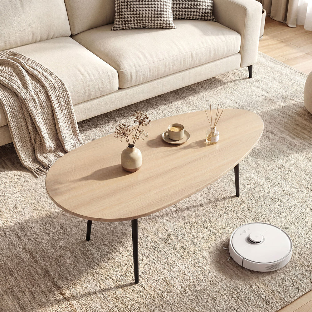 Oval Coffee Table Mid Century Center Table with Sturdy Metal Construction-Natural - Gallery View 1 of 10