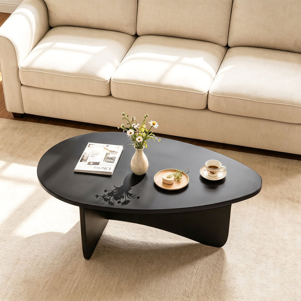 Oval Coffee Table Mid Century Modern Accent Table Low Profile Wooden Center Table-Black - Gallery View 1 of 10