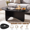 Spacious oval black coffee table with a low-profile design, perfect for laptops, snacks, and easy lounging.