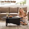Spacious black oval coffee table with a low-profile design, perfect for lounging and casual conversations.