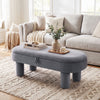Oval storage ottoman bench in soft velvet fabric with hidden storage, perfect for living areas and easy access to essentials.