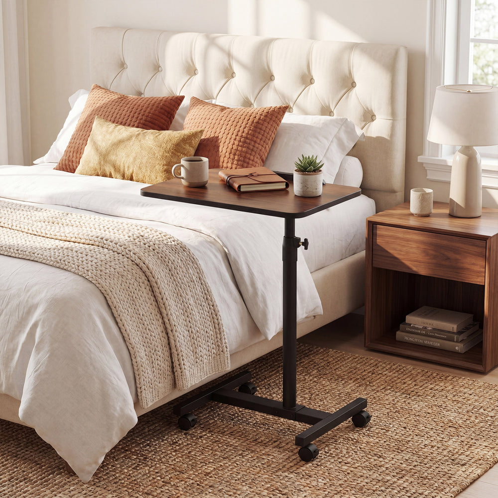 Over Bed Food Tray Small Rolling Computer Table-Walnut - Gallery View 1 of 10