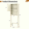 Over the toilet storage cabinet with fluted doors in beige, featuring adjustable shelves and dimensions for optimal fit.