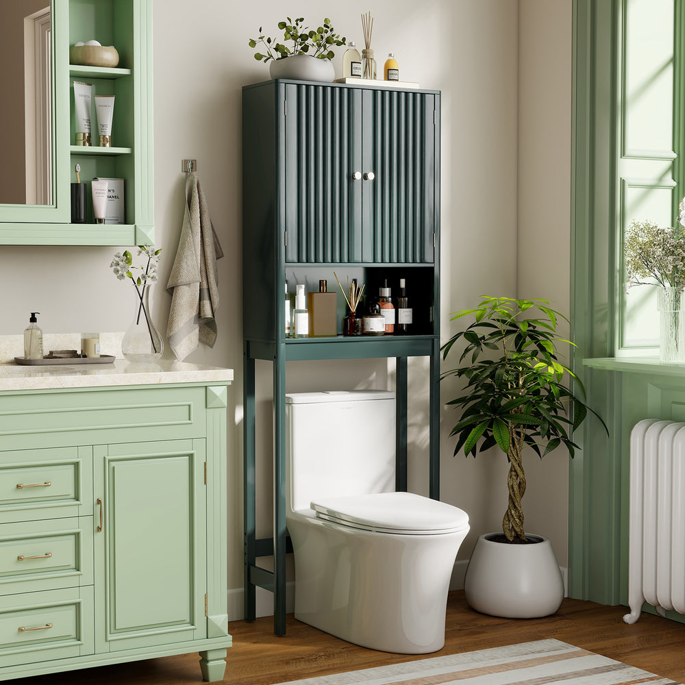 Over The Toilet Storage Cabinet with Fluted Doors-Green - Gallery View 1 of 10