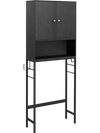 Over the toilet storage cabinet in black with two doors, adjustable shelf, and space-saving design for bathroom.