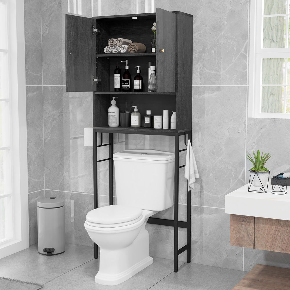Over The Toilet Storage Cabinet with 2 Doors and Adjustable Shelf-Black - Gallery View 1 of 10