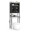 Over-the-toilet storage cabinet in black with adjustable shelves and metal frame, perfect for maximizing bathroom space.