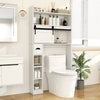 Over the toilet storage cabinet features a top shelf with raised baffle, sliding barn door, and anti-toppling devices.