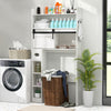 Over the toilet storage cabinet in white with a sliding barn door and spacious top shelf for organized bathroom storage.