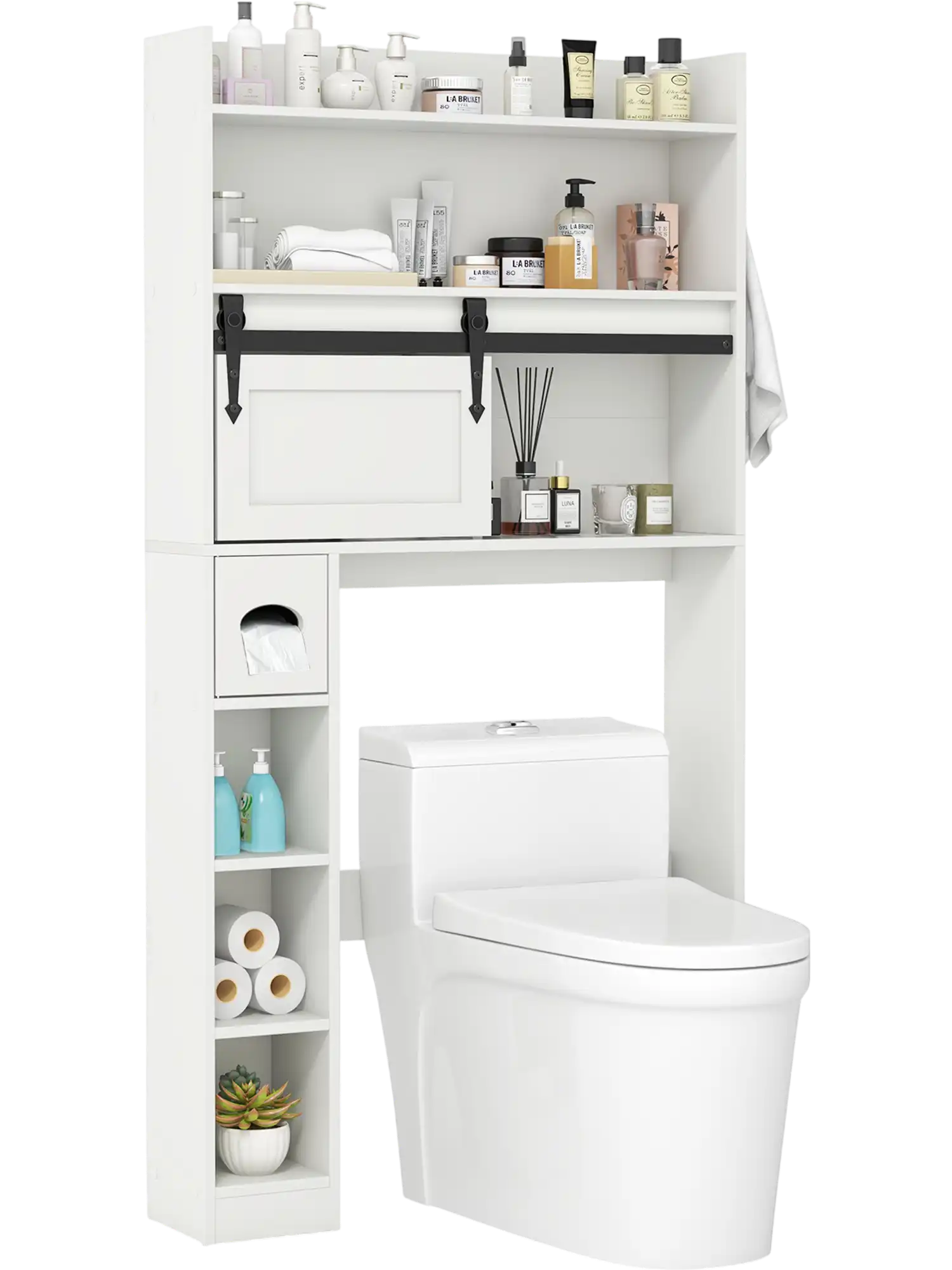 Costway Over Toilet Storage Cabinet Sliding Barn Door Adjustable Shelves 65934782 New