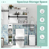 Over the toilet storage cabinet in white with sliding barn door, adjustable shelves, and ample space for toiletries and.