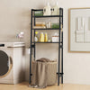 3-tier black over-the-toilet storage shelf with adjustable bottom bar, perfect for bathrooms and laundry rooms.