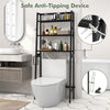 3-tier black over-the-toilet storage shelf with adjustable bottom bar, perfect for maximizing bathroom space and.