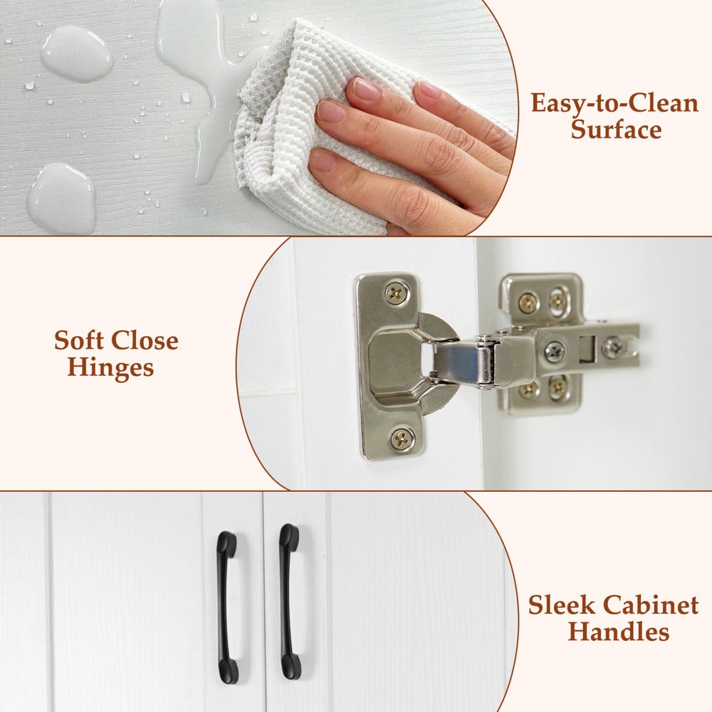 Easy-to-clean surface and sleek cabinet handles of the Over Toilet Space Saver Bathroom Organizer for efficient storage.