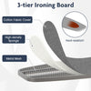 3-tier ironing board with heat-resistant cover, metal mesh base, and space-saving design for convenient storage.