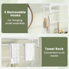Over the toilet storage rack with 3 removable hooks and towel holder, ideal for small bathroom organization.