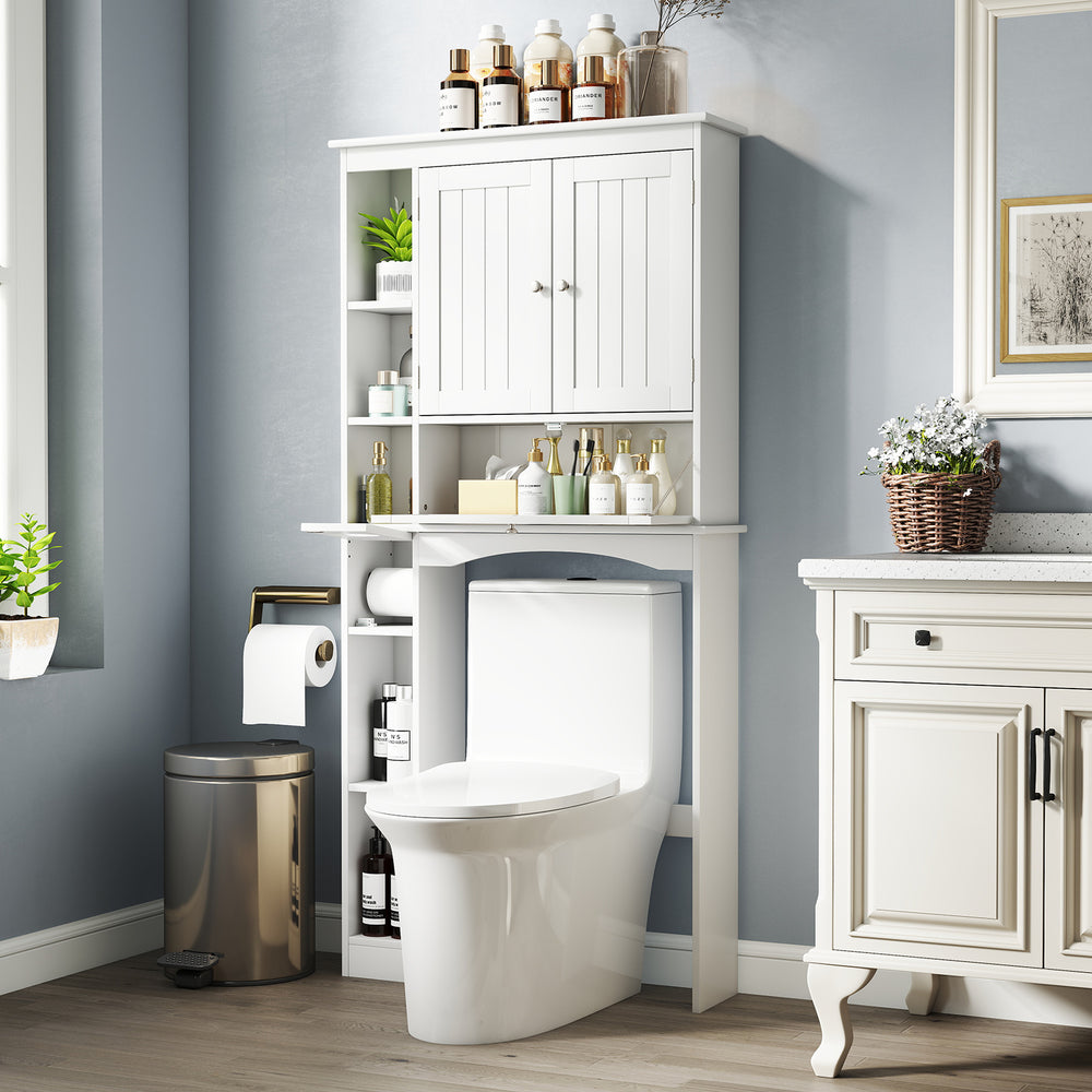 Over the Toilet Storage Cabinet with Adjustable Shelf and Bottom Bar-White - Gallery View 1 of 10