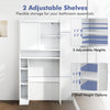 Over-the-toilet storage cabinet in white with adjustable shelves and sliding door for versatile bathroom organization.