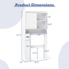 Over-the-toilet storage cabinet dimensions with adjustable shelves, sliding door, and toilet paper holder for.