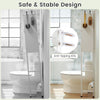 Over-the-toilet cabinet in white with flip-up doors, hooks, and anti-tipping kits for smart bathroom storage.