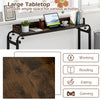 Overbed desk with wheels in brown, featuring a large tabletop for working, reading, eating, and gaming activities.