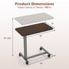 Overbed table with walnut finish, adjustable height, and lockable wheels, ideal for home and hospital use.
