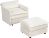 Oversized accent chair and ottoman in beige corduroy, featuring deep seat and cushioned armrests for ultimate comfort.