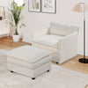 Oversized accent chair with ottoman in beige corduroy, featuring plush cushions and modern design for comfortable.