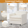 Oversized accent chair with beige corduroy cushions and ottoman, showcasing compressed cushions and modern design.