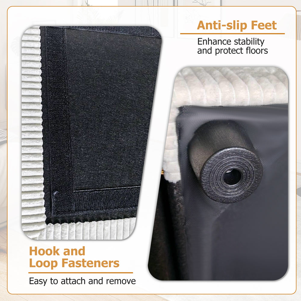 Detail of the oversized accent chair's anti-slip feet and hook and loop fasteners for enhanced stability and easy.