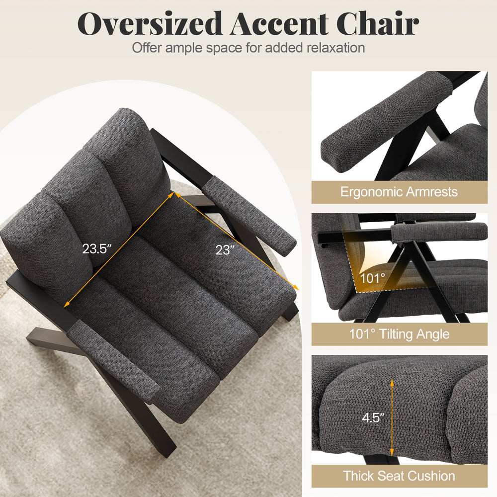 Oversized accent chair in gray with ergonomic armrests, supportive sponge filling, and a durable metal frame for.