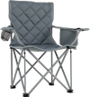 Oversized gray camping chair with cooler pouch, cup holder, and ergonomic design for comfort during outdoor activities.